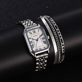 2022 New Ladies Watch Set Fashion Luxury Elegant Gold Rectangular Dial Quartz Watch