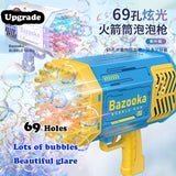 Bubble Gun Rocket 69 Holes Soap Bubbles Machine Christmas Gift Gun Shape Automatic Blower With Light Pomperos Toys For Kids