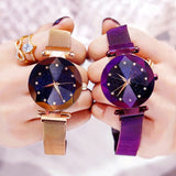 Luxury Starry Sky Magnetic 3D Glass Dial Ladies Diamond Quartz Wrist Watch