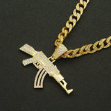 Hip Hop Iced Out Cuban Chains Bling Bling Diamond Rock Gun Pendant Mens Necklaces Miami Gold Chain Charm Jewelry for Men Choker