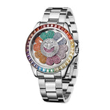 Novelty Watch For Men Funny Rotating Sunflower Dial Stainless Steel Quartz Wristwatch Trendy Diamond Bezel Waterproof