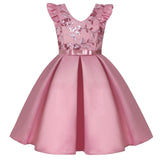 Girls Classical Dresses Sequin Elegant Puff Sleeve Ruffles for Kids Wedding Party Birthday 2-10Years