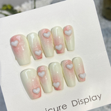 Ivory Pink Blend Press on Nails with 3D Hearts