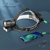 Waterproof Rechargeable LED Headlamp, USB Mobile Power Supply
