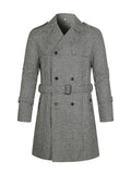 Men's New Jacket Plaid Shoulder Strap Double Breasted Belt Trench Coat