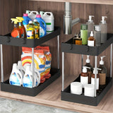 2pcs Under Sink Organizer And Storage, 2 Tier Bathroom Organizer Under Sink, Black Under Sink Organizer & Storage, Cleaning Supplies Organizer, Cabinet Under Storage Cabinets, Two Sizes Large & Medium