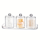 3-Piece Wooden Qtip Jar Set with Tray & Lids - Perfect for Bathroom Storage & Organization