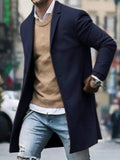 Men's Lapel Mid Length Woolen Coat Slim Fit Large Size Single Breasted Trench Coat