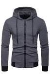 Men's Casual Color-Collision Hooded Plaid Cotton Sweater Jacket