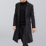 Men's Fashion Lapel European and American British Men's Long Trench Coat Woolen Coat