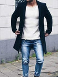 Men's Lapel Mid Length Woolen Coat Slim Fit Large Size Single Breasted Trench Coat