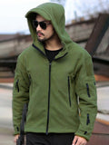 Men's Outdoor Warm Liner Fleece Jacket Cold-Proof Jacket Wind Hood Solid Color Hooded Jacket