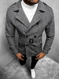 Men's New Jacket Plaid Shoulder Strap Double Breasted Belt Trench Coat