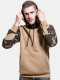 Men’s Camo Blocked Pullover Hoodie With Drawstring Hood And  Kangaroo Pocket