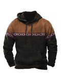 Men’s Bold Patterns Long Sleeve Drawstring Hood Kangaroo Pocket At Front Hooded Sweater Top