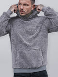 Men’s Solid Color Plush Fleece Long Sleeve Pullover Kangaroo Pocket Hoodie