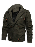 Men's Mid-Length Loose Stand Collar Hooded Cotton Top Youth Men's Jacket