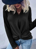 women's waffle kink thin solid color bottoming knitted sweater - Kevous