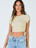 Women's Solid Color Ruched Side Crop T-shirt - Kevous