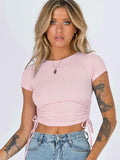 Women's Solid Color Ruched Side Crop T-shirt - Kevous