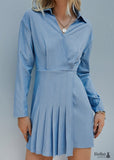 Pleated Blue Bohemian Mini Dress