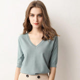 Half Sleeve Knitted Blouse - Kevous