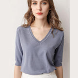 Half Sleeve Knitted Blouse - Kevous