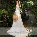 Puffy Chiffon Long Sleeve Bridal Dress - Kevous