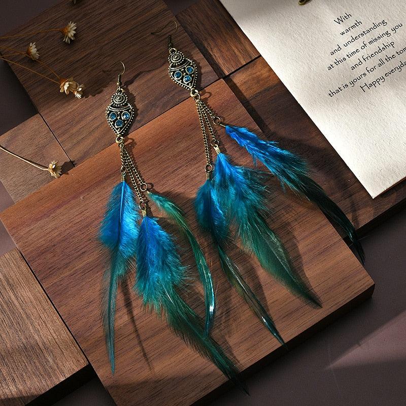 Boho Retro Feather Earrings - Kevous