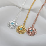 Boho Lotus Flower Opal Pendant Necklace - Kevous