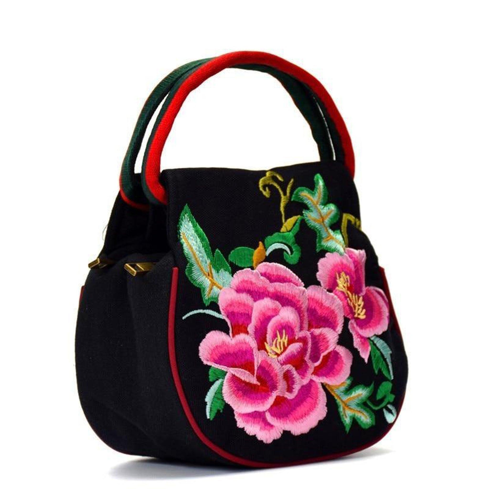 Flower Embroidered Handbag - Kevous