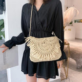 Bohemian Tassel Straw Rattan Weave Handbag - Kevous