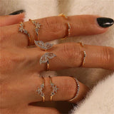 Boho Crystal Butterfly Rings Set - Kevous