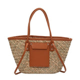 Bohemia Leather Splicing Rattan Bag - Kevous