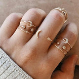 Gold Color Crystal Star Moon Rings - Kevous