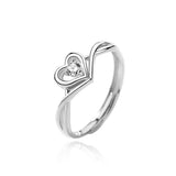 Sterling Silver Dainty Heart w/ Round CZ Twist Promise Ring - Adjustable