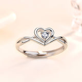 Sterling Silver Dainty Heart w/ Round CZ Twist Promise Ring - Adjustable