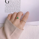 Sterling Silver Emerald-Green CZ & V-Shaped CZ Stacker Rings - Adjustable