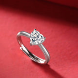 Sterling Silver Heart-Shaped Moissanite Solitaire Promise Ring - Adjustable (w/ GRA Certificate)