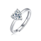 Sterling Silver Heart-Shaped Moissanite Solitaire Promise Ring - Adjustable (w/ GRA Certificate)