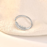 Sterling Silver Leaf with CZ Accents Ring - Adjustable