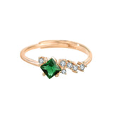 Sterling Silver Ring - Emerald Green CZ w/ Asymmetrical Accent Stones - Adjustable