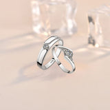 Sterling Silver Round CZ Couple's Promise Rings - Adjustable