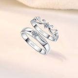 Sterling Silver Round CZ Wings Couple's Promise Rings - Adjustable