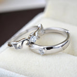 Sterling Silver Round CZ Wings Couple's Promise Rings - Adjustable