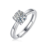Sterling Silver Round Moissanite Reverse-Tapered Solitaire Promise Ring - Adjustable (w/ GRA Certificate)