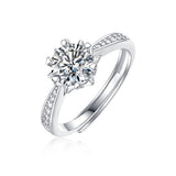 Sterling Silver Round Moissanite Reverse-Tapered Solitaire Snowflake Ring - Adjustable (w/ GRA Certificate)