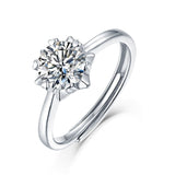 Sterling Silver Round Moissanite Solitaire Snowflake Ring - Adjustable (w/ GRA Certificate)