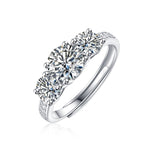 Sterling Silver Round Moissanite Three-Stone Anniversary Ring - Adjustable (w/ GRA Certificate)