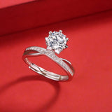 Sterling Silver Round Moissanite Unique Design Snowflake Ring - Adjustable (w/ GRA Certificate)